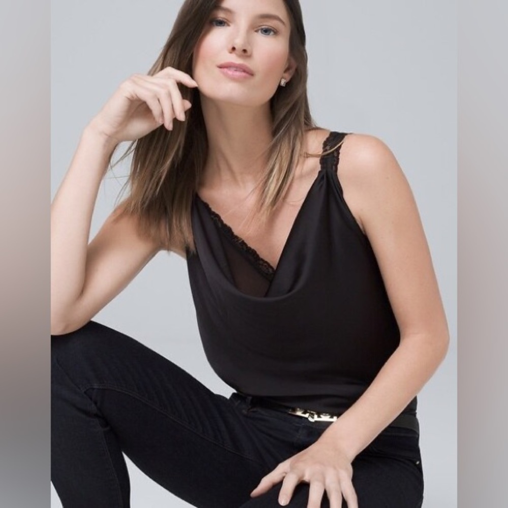 Sleeveless Drape Neck Lace Strap Camisole | Size XXS | WHBM